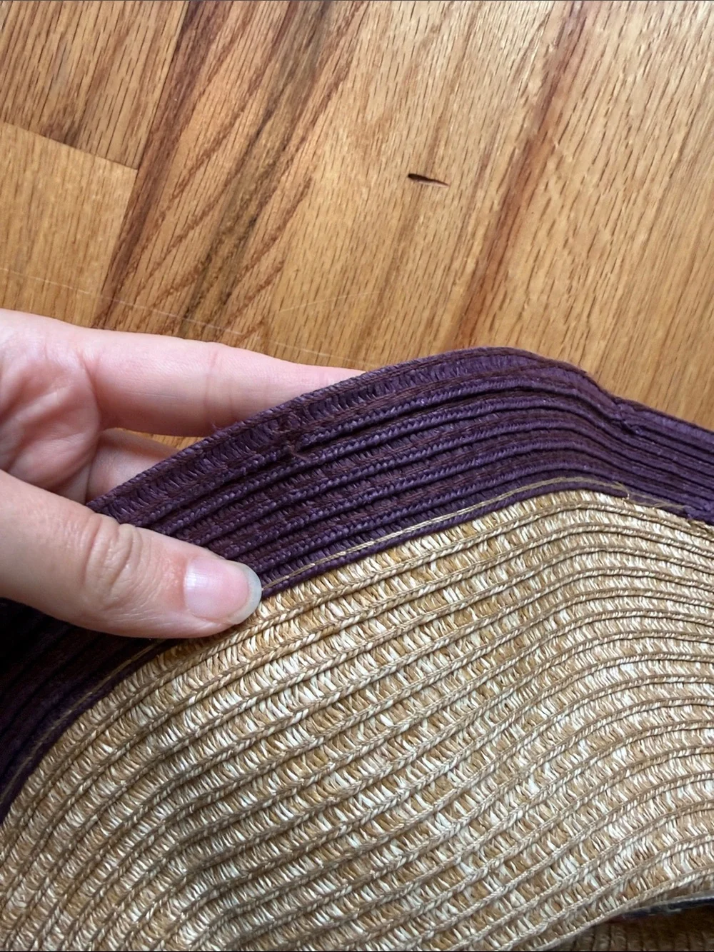 Wide Brim Straw Sun Hat with Purple Trim 100% paper straw